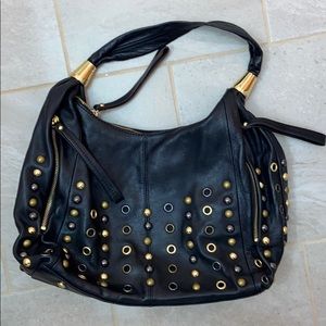 B. Makowsky Black Leather Shoulder Bag